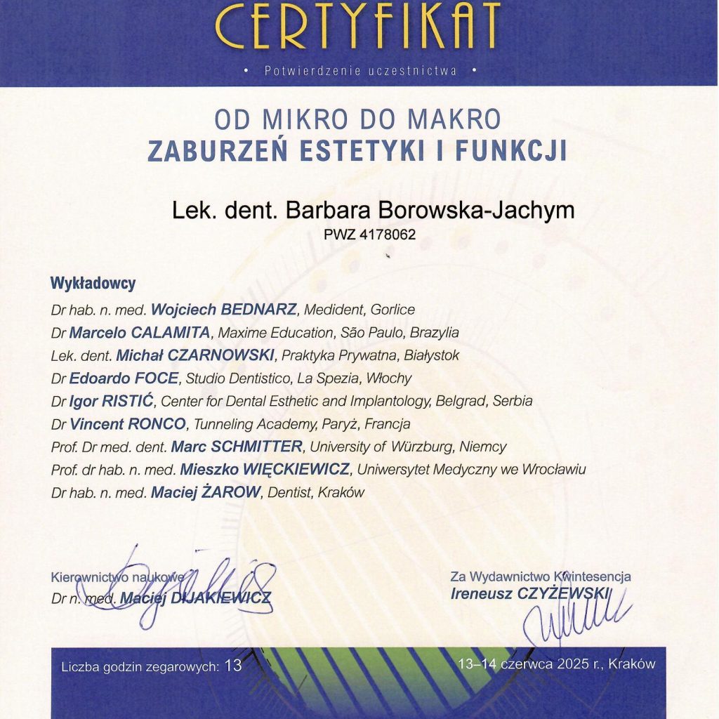 od Mikro do Makro zaburzenia estetyki i funkcji 13 14 06.2025 pom 1024x1024 - Barbara Borowska-Jachym brała udział w kursie medycznym Od Mikro do Makro: Zaburzeń estetyki i funkcji